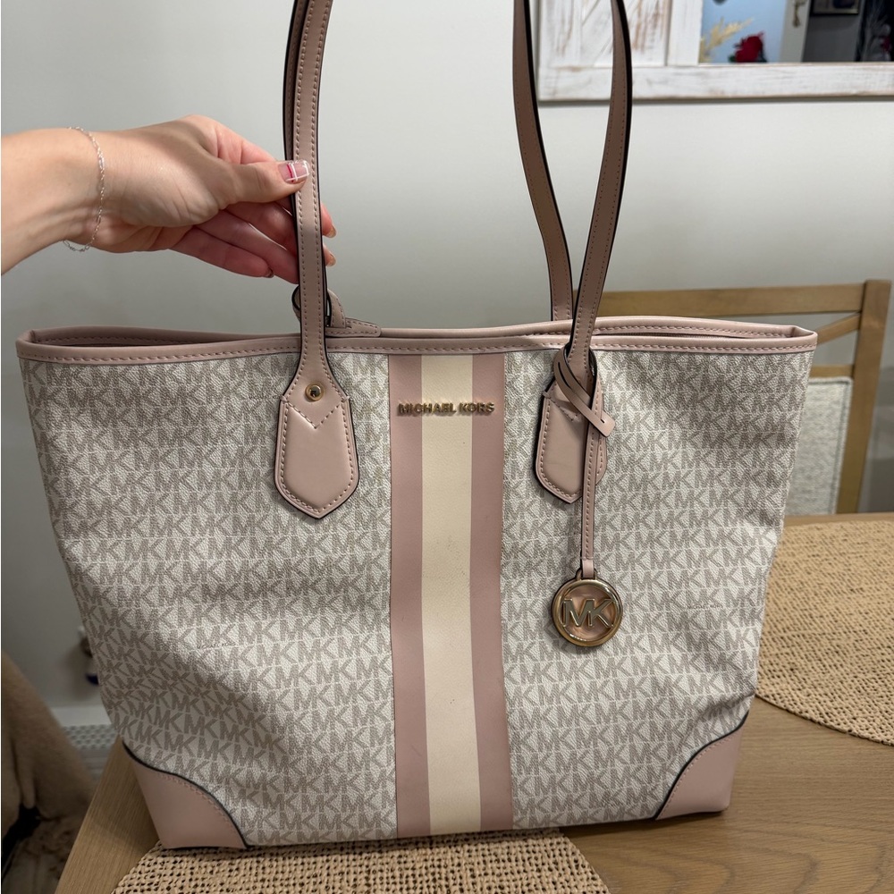 Michael Kors Signature Beige and Pink Tote